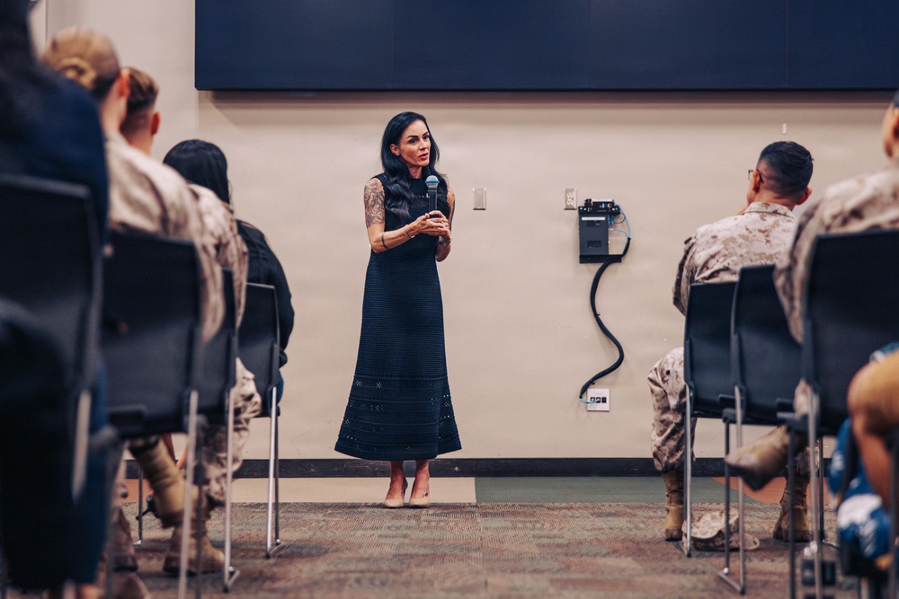 Sgt. Maj. Carlos A. Ruiz speaks to local veterans and military families at MCAGCC