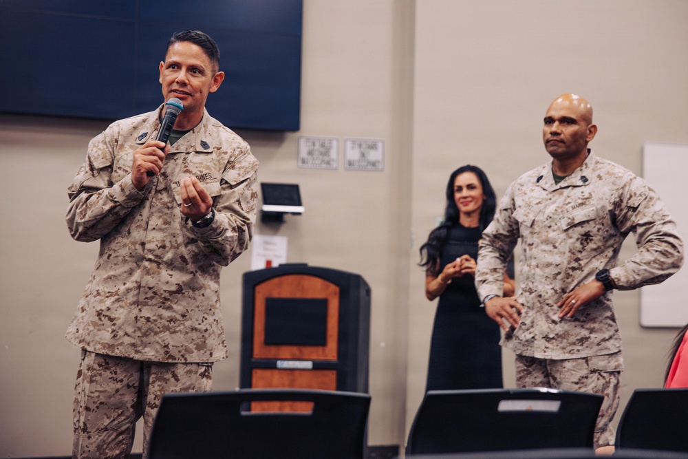 Sgt. Maj. Carlos A. Ruiz speaks to local veterans and military families at MCAGCC
