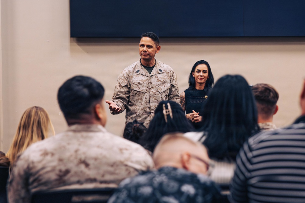 Sgt. Maj. Carlos A. Ruiz speaks to local veterans and military families at MCAGCC