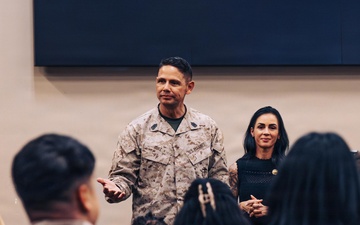Sgt. Maj. Carlos A. Ruiz speaks to local veterans and military families at MCAGCC