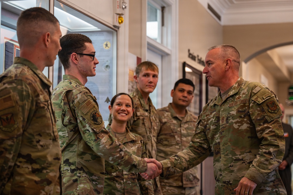 Chief Master Sgt. of the Air Force David R. Wolfe visits Scott Air Force Base