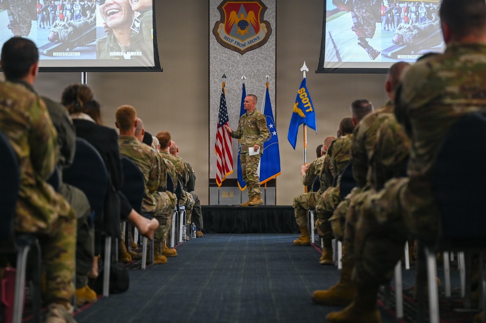 Chief Master Sgt. of the Air Force David R. Wolfe visits Scott Air Force Base