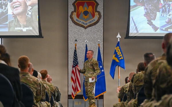Chief Master Sgt. of the Air Force David R. Wolfe visits Scott Air Force Base