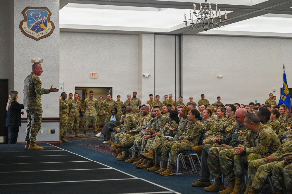 Chief Master Sgt. of the Air Force David R. Wolfe visits Scott Air Force Base