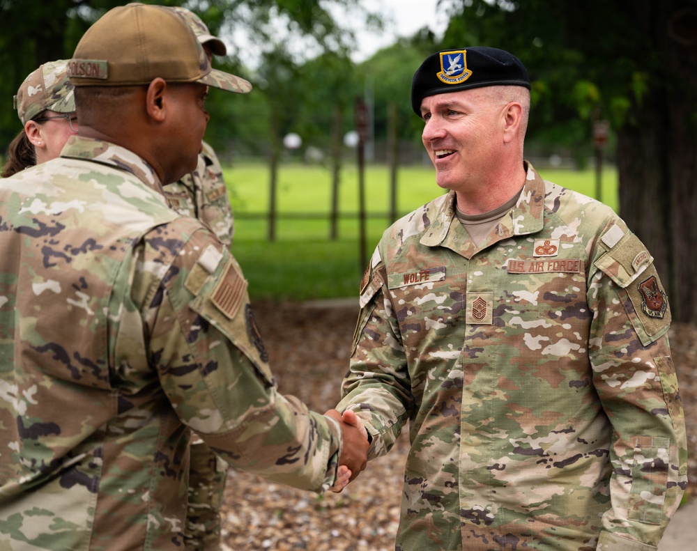 Chief Master Sgt. of the Air Force David R. Wolfe visits Scott Air Force Base