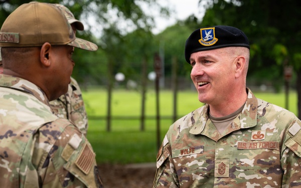 Chief Master Sgt. of the Air Force David R. Wolfe visits Scott Air Force Base
