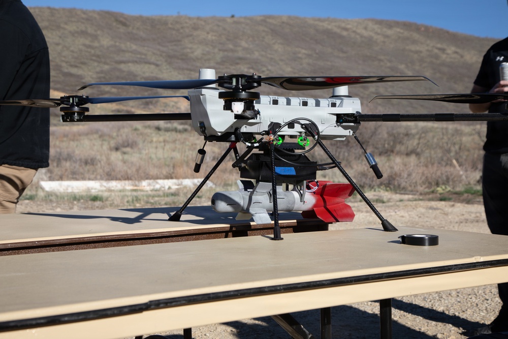 Armed Unmanned Aerial Vehicle on Display at Outdoor Range Facility