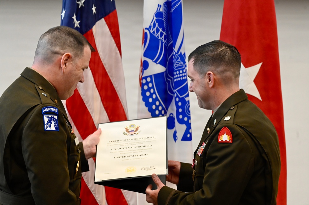 U.S. Army Lt. Col. Justin Cremisio Retirement Ceremony