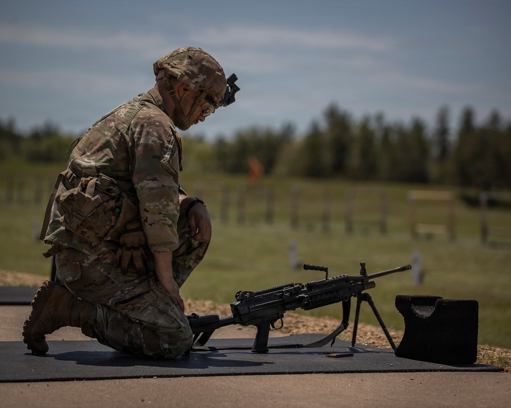 U.S. Army Soldier Prepares to Engage in a Live Fire Range Exercise during the Best Squad Competition