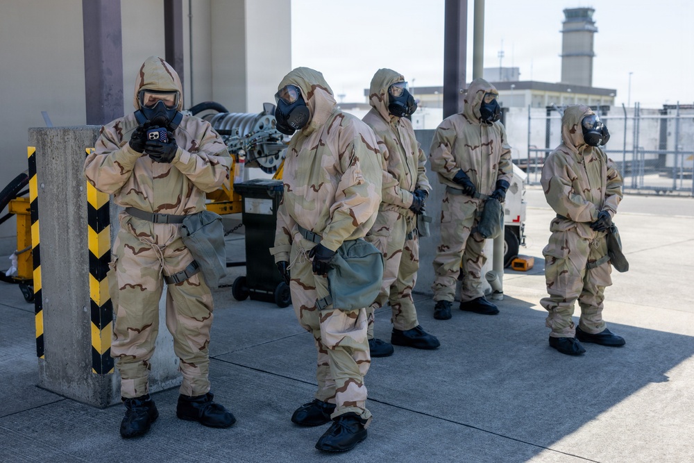 MALS-12 Marines train in MOPP gear