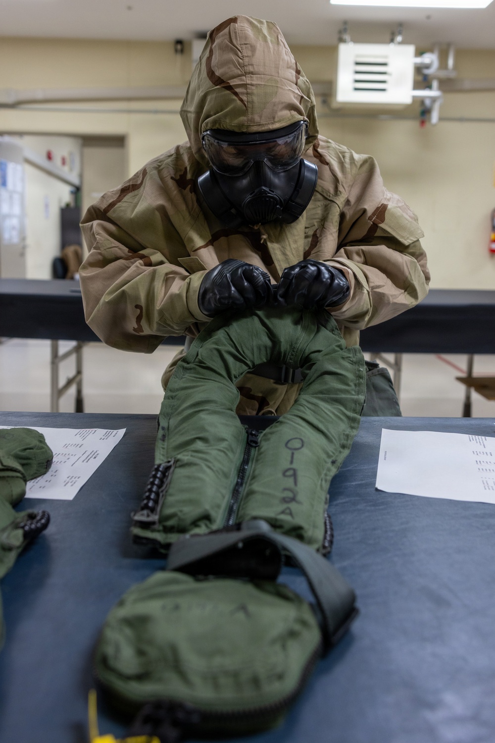 MALS-12 Marines train in MOPP gear