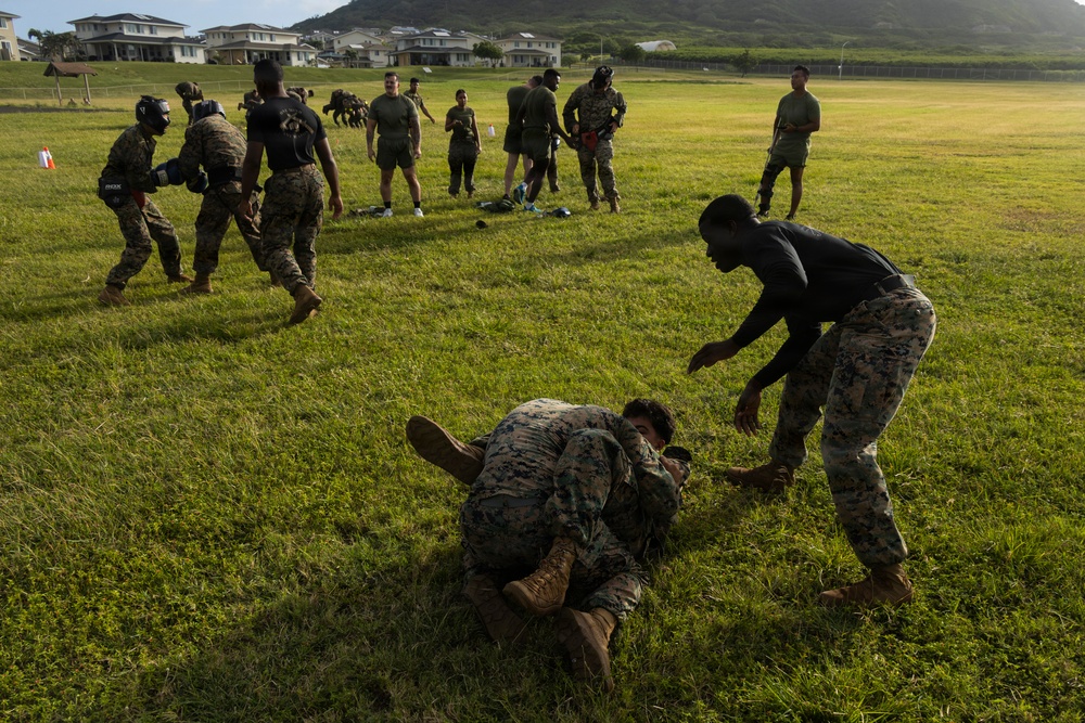 Combat Conditioning: 1st Low Altitude Air Defense Battalion Conducts MCMAP PT at MCBH