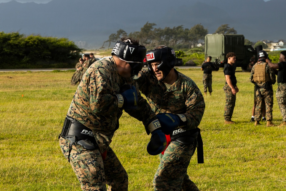 Combat Conditioning: 1st Low Altitude Air Defense Battalion Conducts MCMAP PT at MCBH