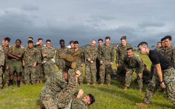 Combat Conditioning: 1st Low Altitude Air Defense Battalion Conducts MCMAP PT at MCBH