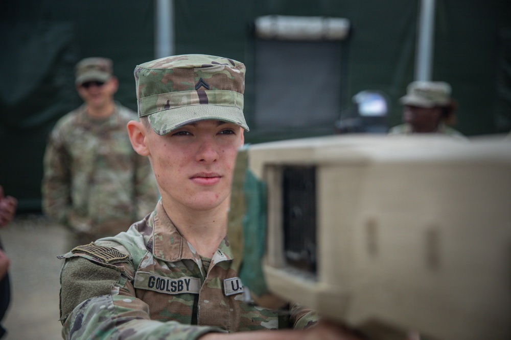 U.S. Army Soldiers conduct training with the Drone Buster counter-unmanned aerial systems device at Pabradė Training Area, Lithuania