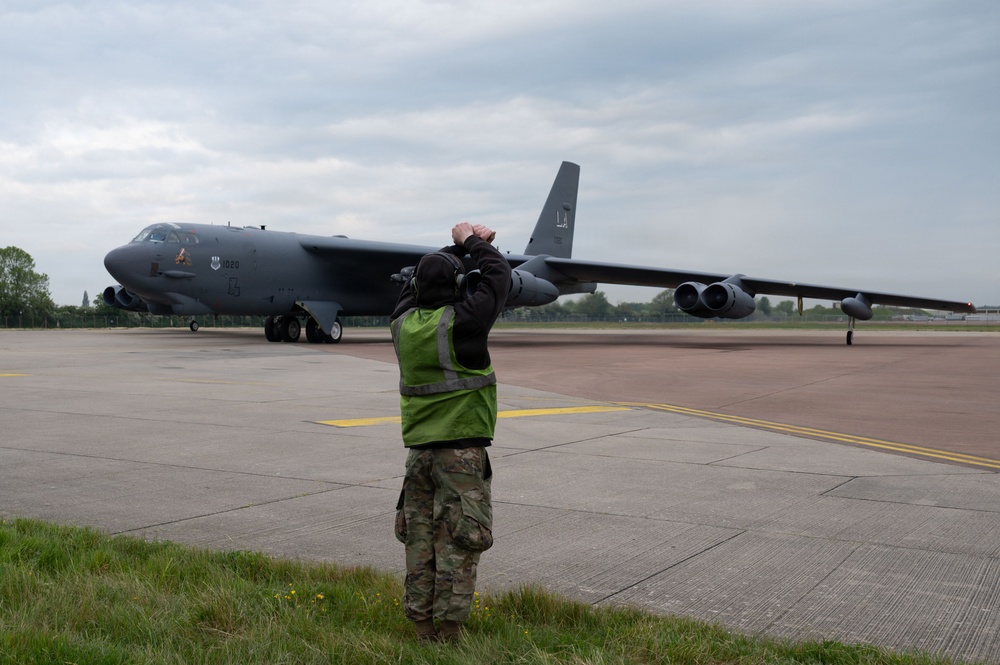 US Air Force B-52H Stratofortress participates in African Lion 26 flyover at Cap Draa