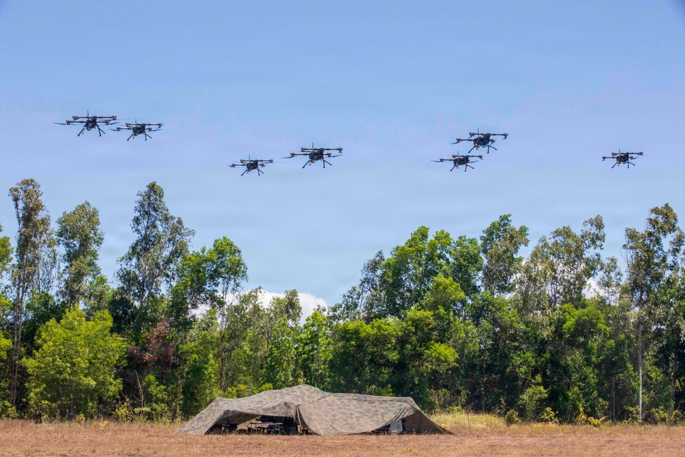 Salaknib 2026: 25th ID Soldiers watch a UAS swarm demonstration with Australian and New Zealand Army soldiers