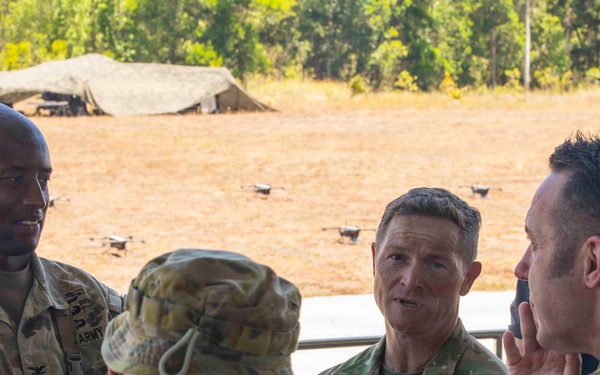 Salaknib 2026: 25th ID Soldiers watch a UAS swarm demonstration with Australian and New Zealand Army soldiers
