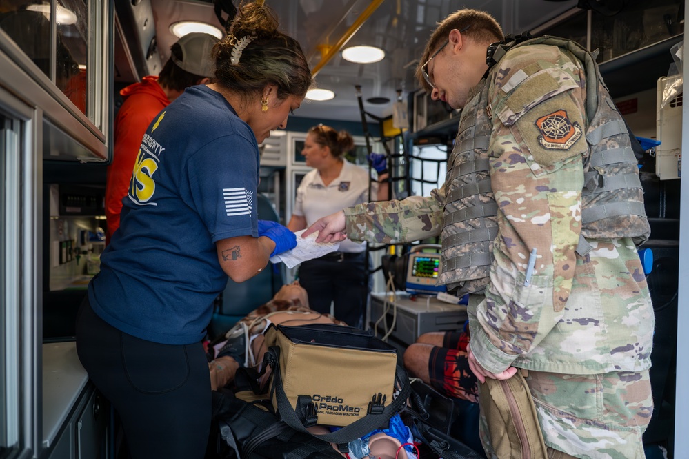 Military and civilian emergency responders improve medical readiness during joint training at Joint Base Charleston