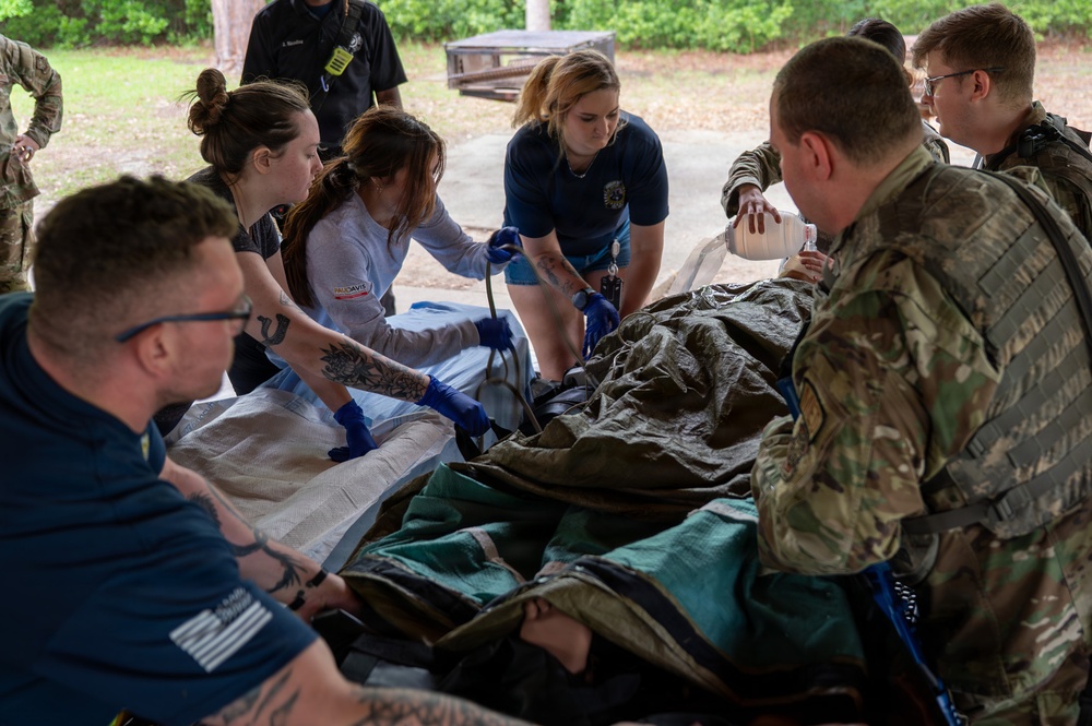Military and civilian emergency responders improve medical readiness during joint training at Joint Base Charleston