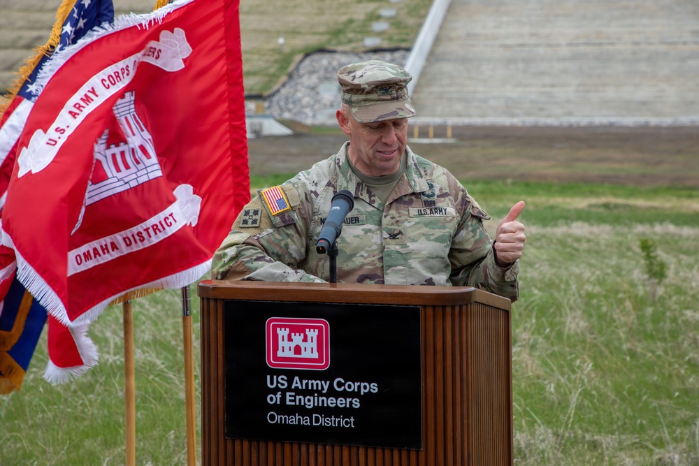 Pipestem Dam spillway modification project completion celebrated with ribbon cutting