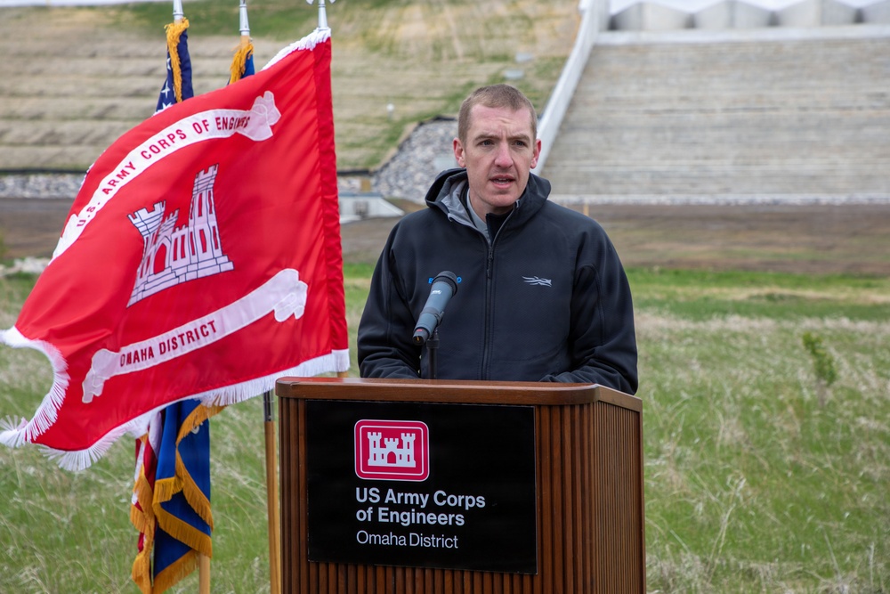 Pipestem Dam spillway modification project completion celebrated with ribbon cutting