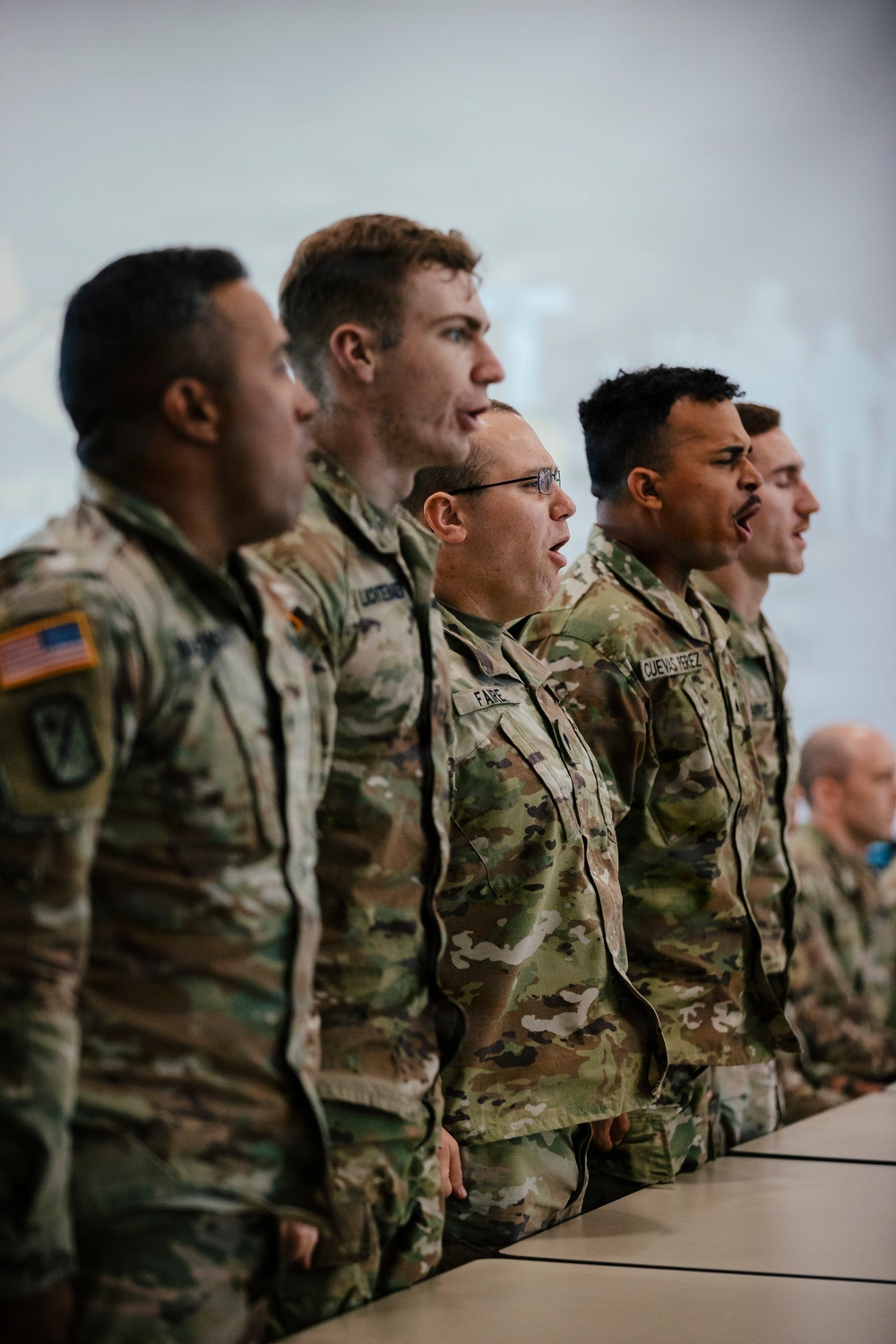 U.S. Army Soldiers Sing the Army Song during the Best Squad Competition Ceremony
