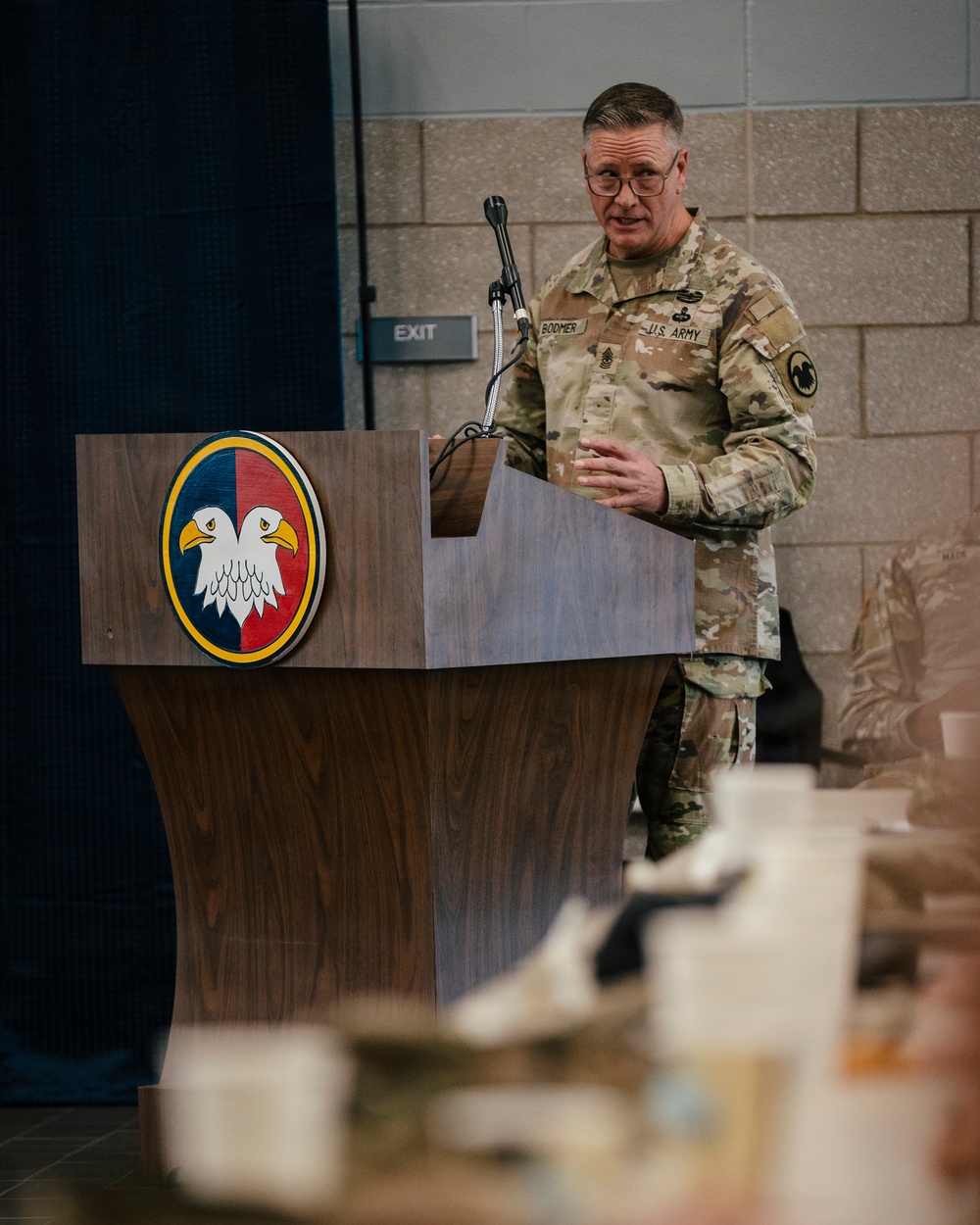 U.S. Army Command Sgt. Maj. Bodmer Gives a Speech during the Best Squad Competition