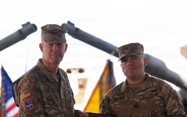 1st Sgt. Steven Quintero receives the Armor and Cavalry Leadership Award