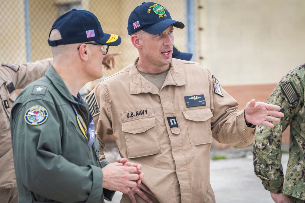 Rear Adm. Michael Van Poots, Deputy Commander, Submarine Forces, visits USS Frank Cable (AS 40)