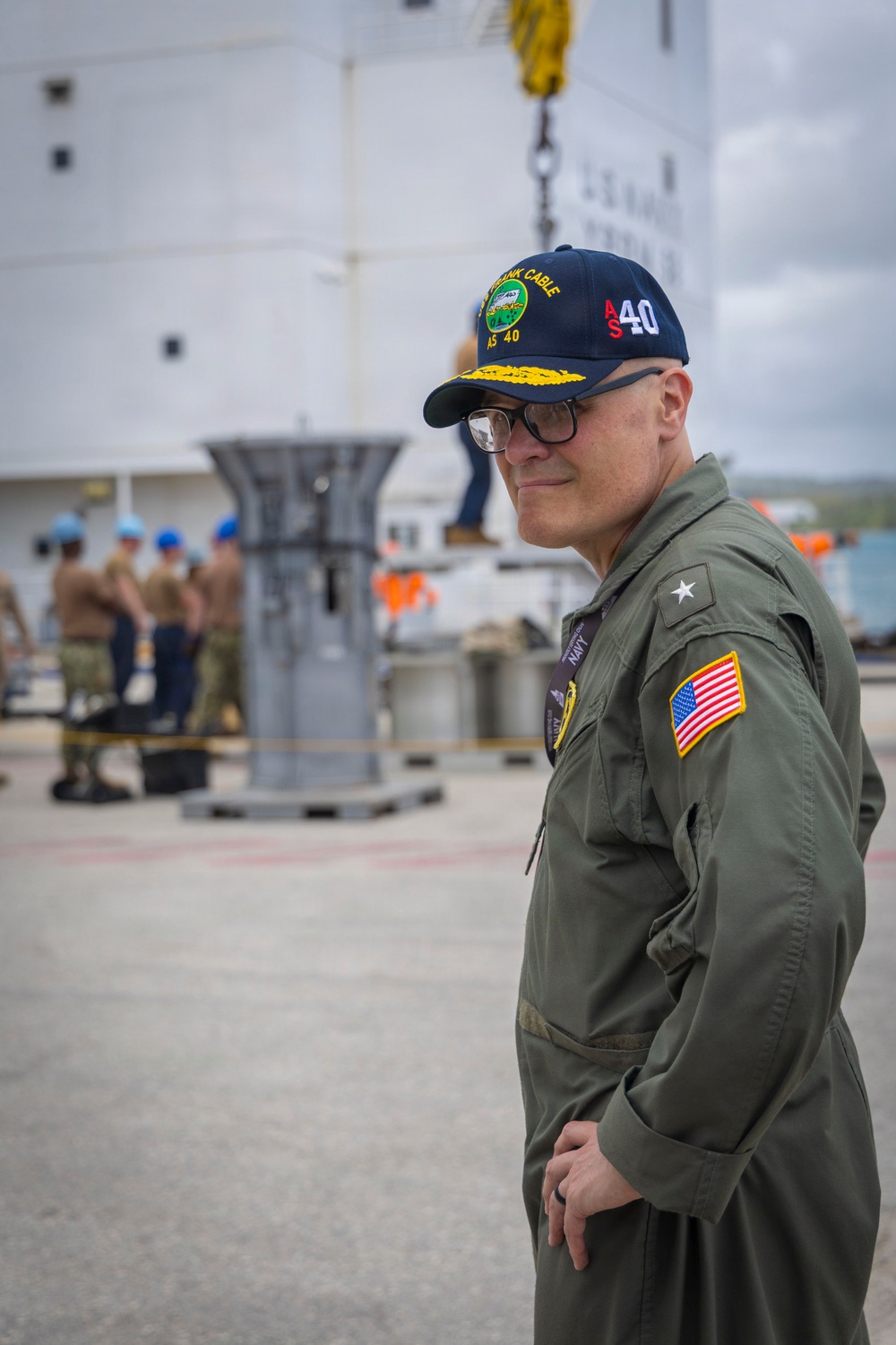 Rear Adm. Michael Van Poots, Deputy Commander, Submarine Forces, visits USS Frank Cable (AS 40)