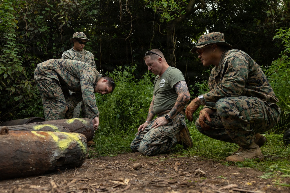 EOD Marines conduct an explosive disposal operation at Ie Shima
