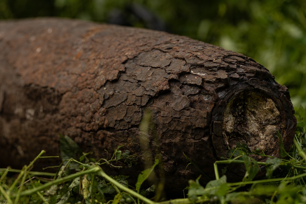 EOD Marines conduct an explosive disposal operation at Ie Shima