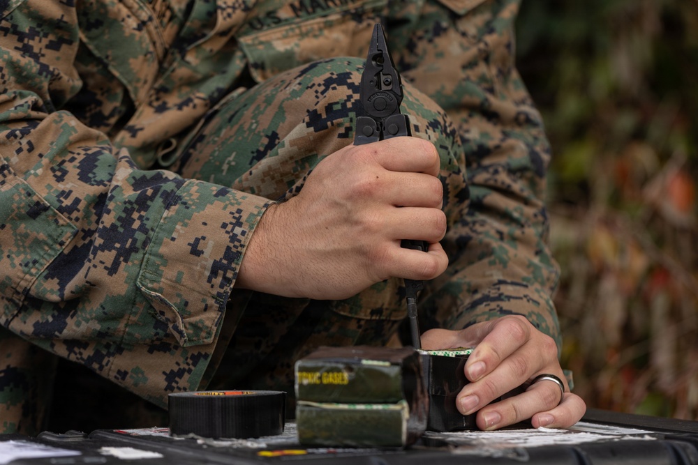 EOD Marines conduct an explosive disposal operation at Ie Shima