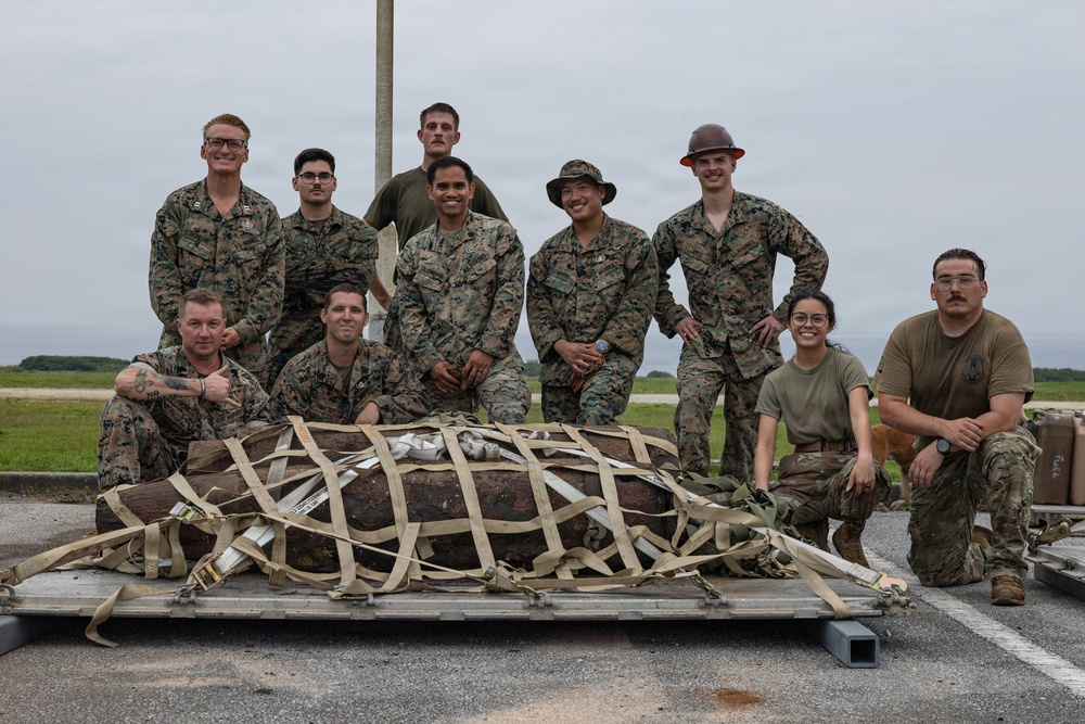 EOD Marines conduct an explosive disposal operation at Ie Shima