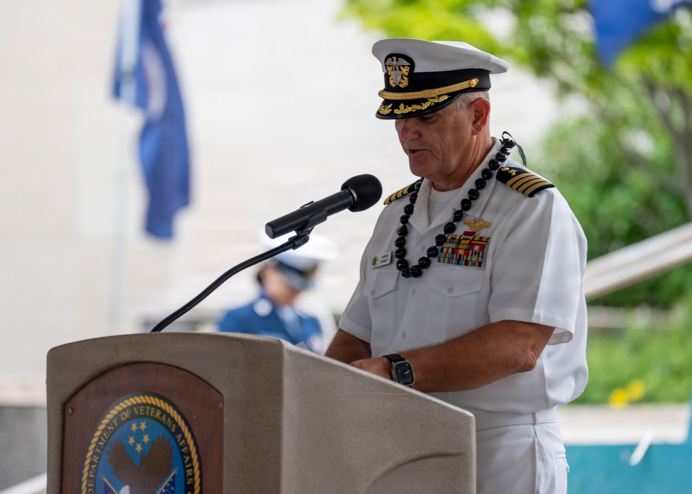 U.S. Navy Rear Adm. Joaquin Martinez de Pinellos, vice commander, U.S. Pacific Fleet, attends the 75th annual Mayor’s Memorial Day Ceremony at the National Memorial Cemetery of the Pacific
