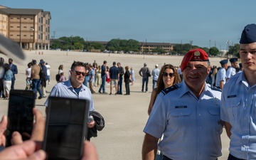 Major General Matthew Wolfe Davidson reviews BMT graduation at JBSA Lackland