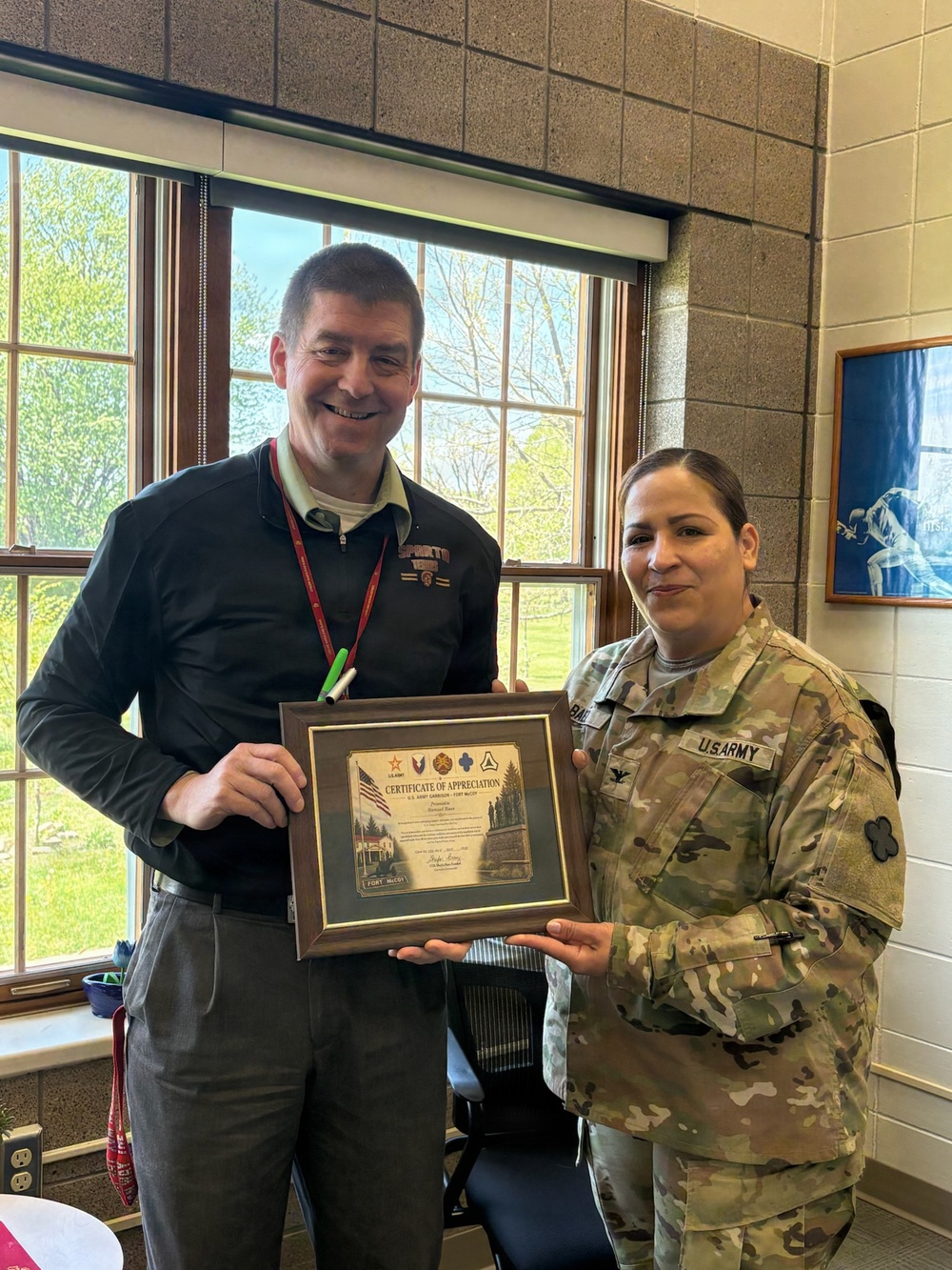 Fort McCoy Garrison commander presents certificates of appreciation to Sparta and Tomah school districts