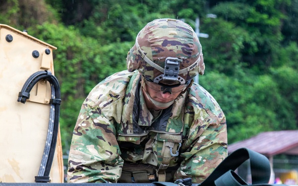 Soldiers Participate in the EFMB portion During E3B Testing