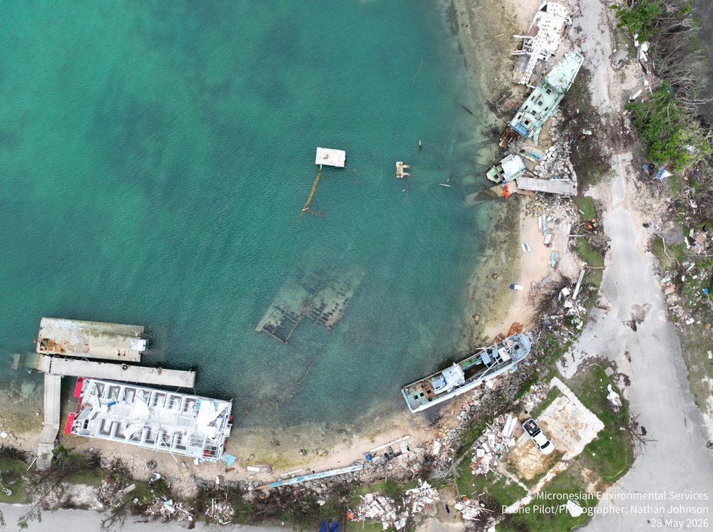 Drone view of damaged vessels at Smiling Cove