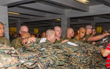 U.S. Marine Officer Candidates with OCS conduct Initial Uniform Issue