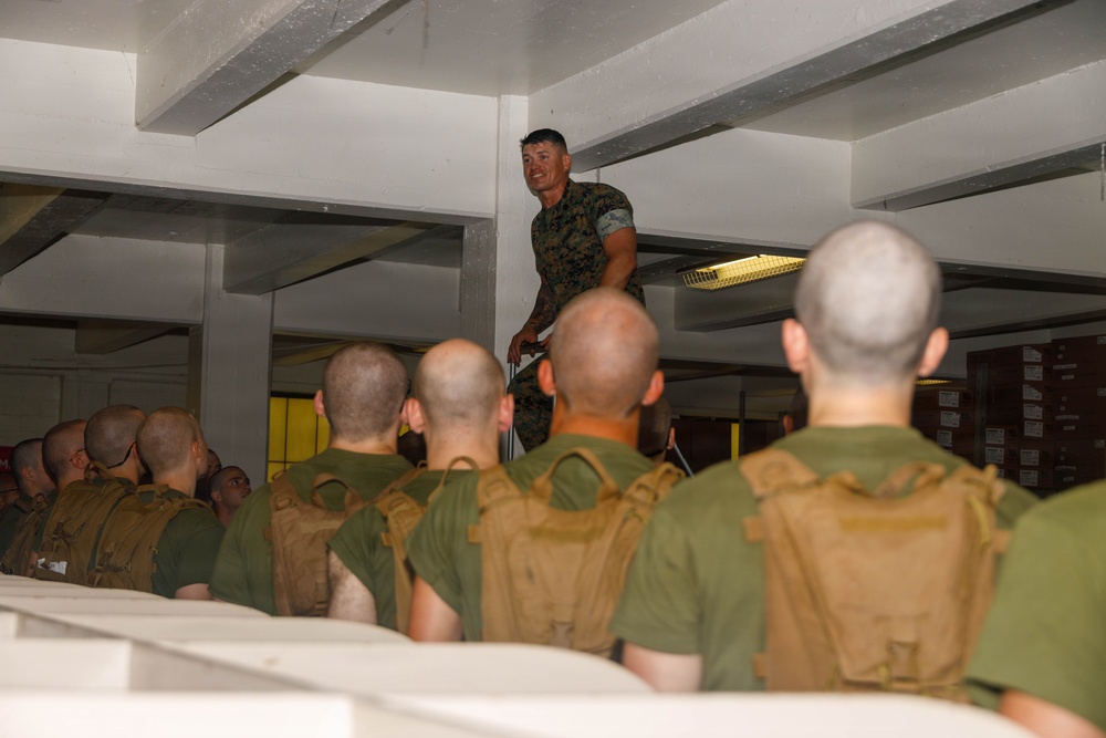 U.S. Marine Officer Candidates with OCS conduct Initial Uniform Issue