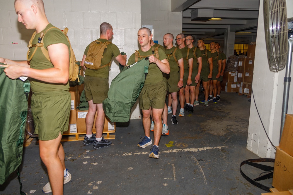 U.S. Marine Officer Candidates with OCS conduct Initial Uniform Issue