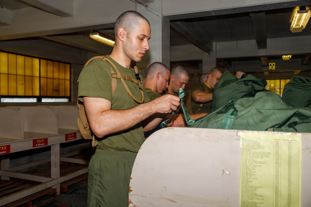U.S. Marine Officer Candidates with OCS conduct Initial Uniform Issue