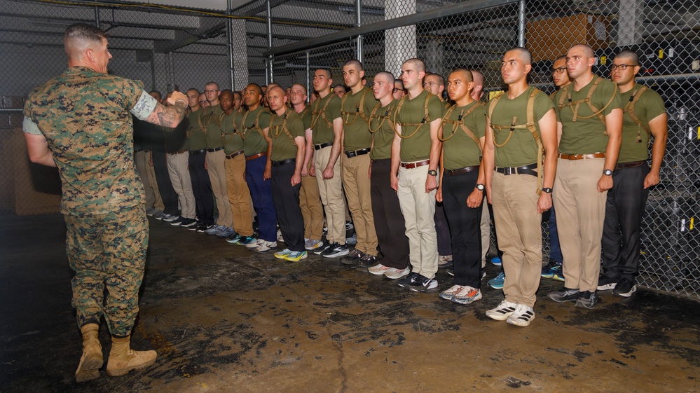 U.S. Marine Officer Candidates with OCS conduct Initial Uniform Issue