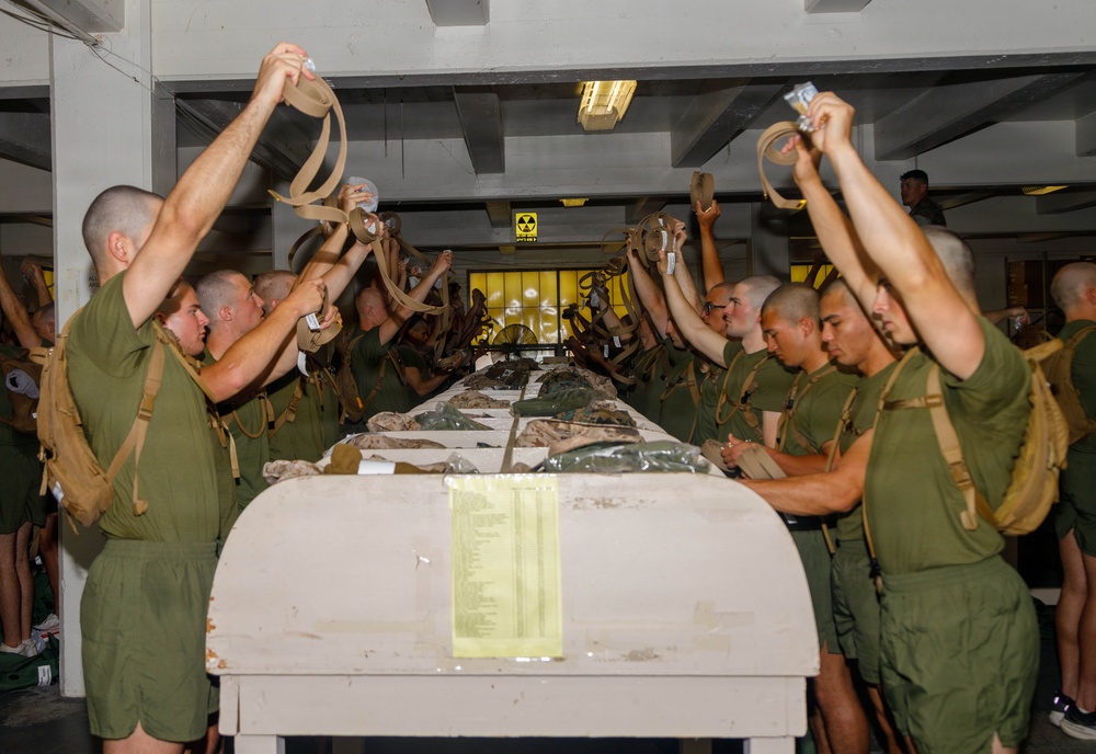 U.S. Marine Officer Candidates with OCS conduct Initial Uniform Issue