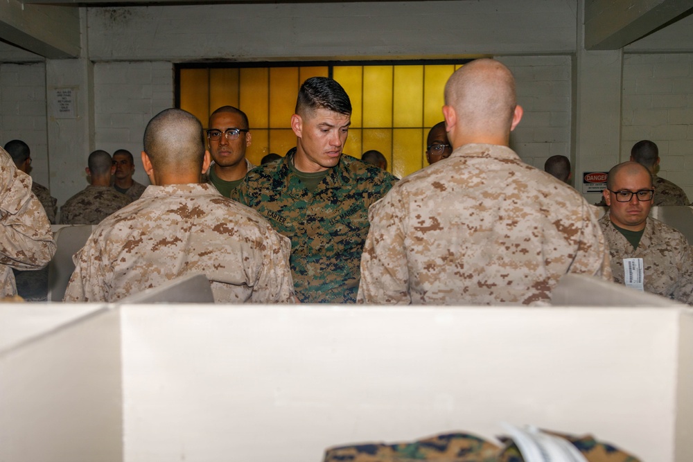 U.S. Marine Officer Candidates with OCS conduct Initial Uniform Issue