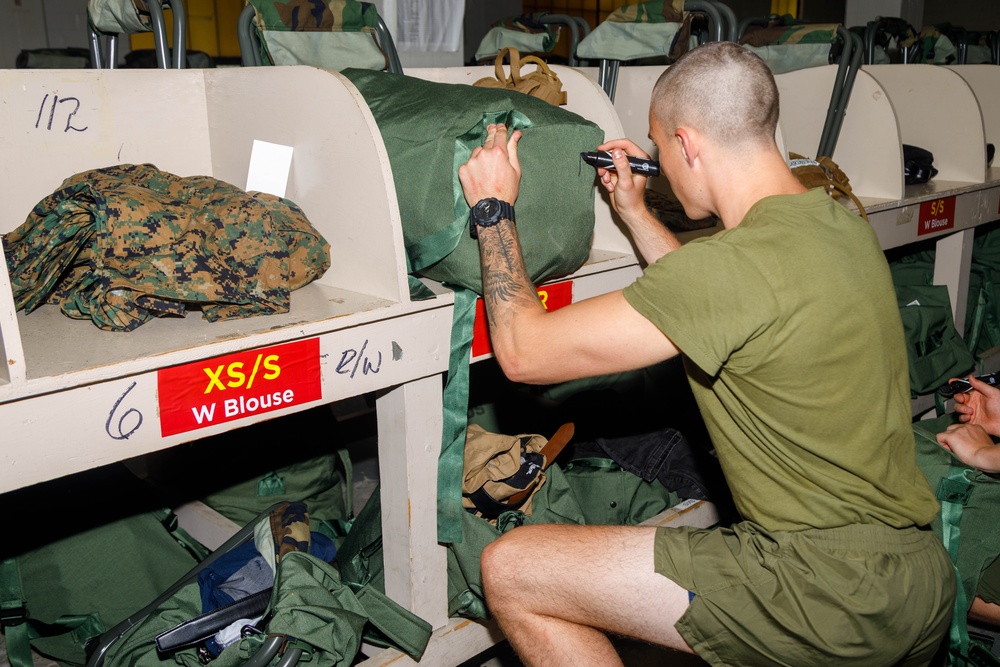 U.S. Marine Officer Candidates with OCS conduct Initial Uniform Issue