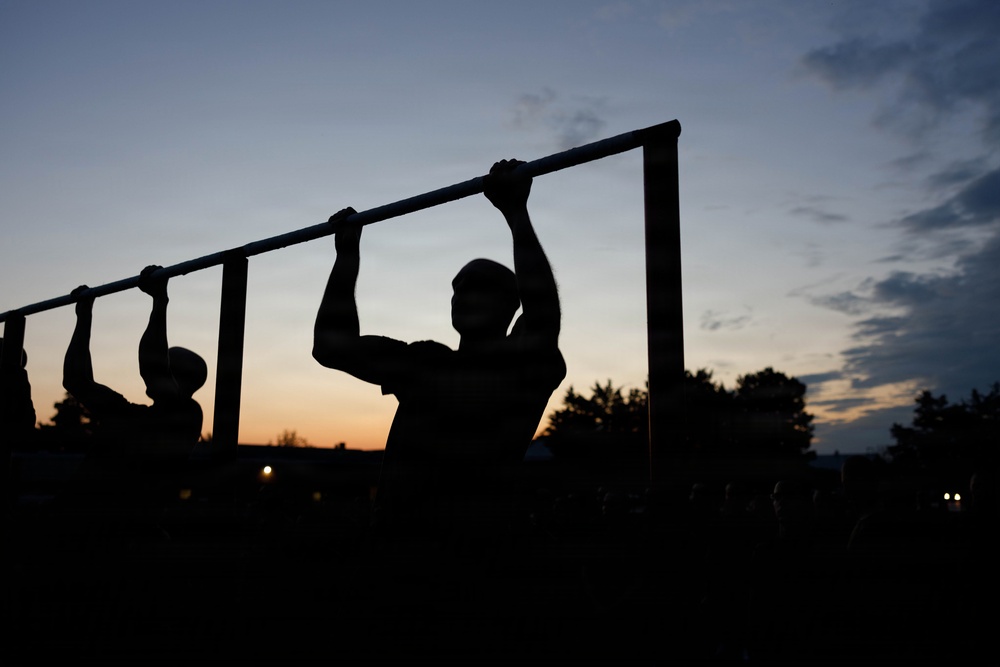 U.S. Marine Corps Officer Candidates with OCS conduct the Inventory PFT