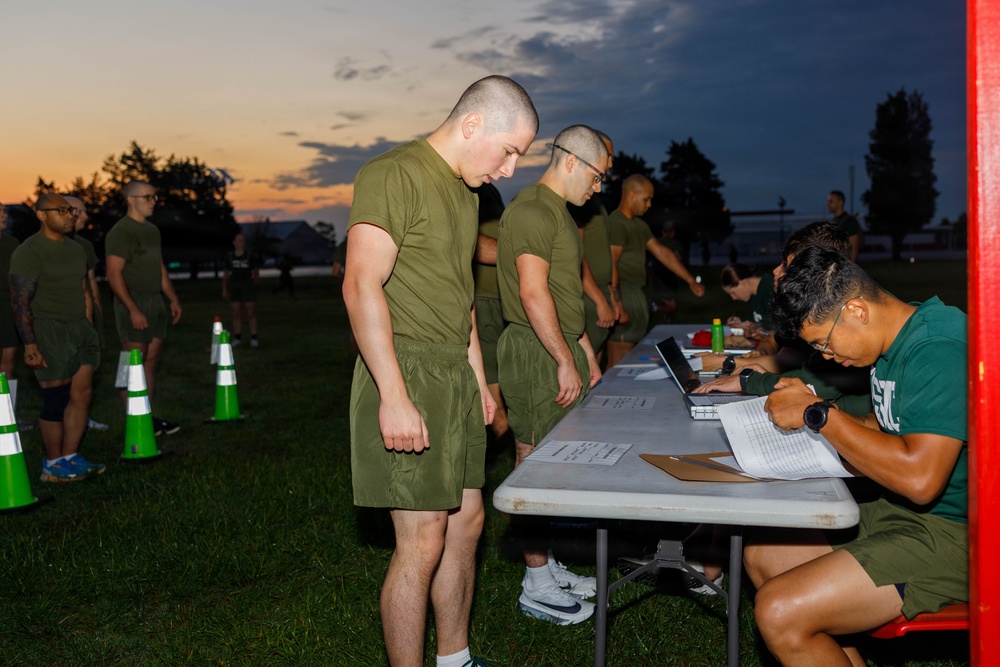 U.S. Marine Corps Officer Candidates with OCS conduct the Inventory PFT